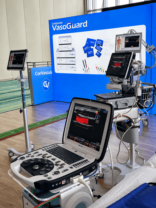 DuplexABI live demonstration at the CorVascular booth, SVU 2026