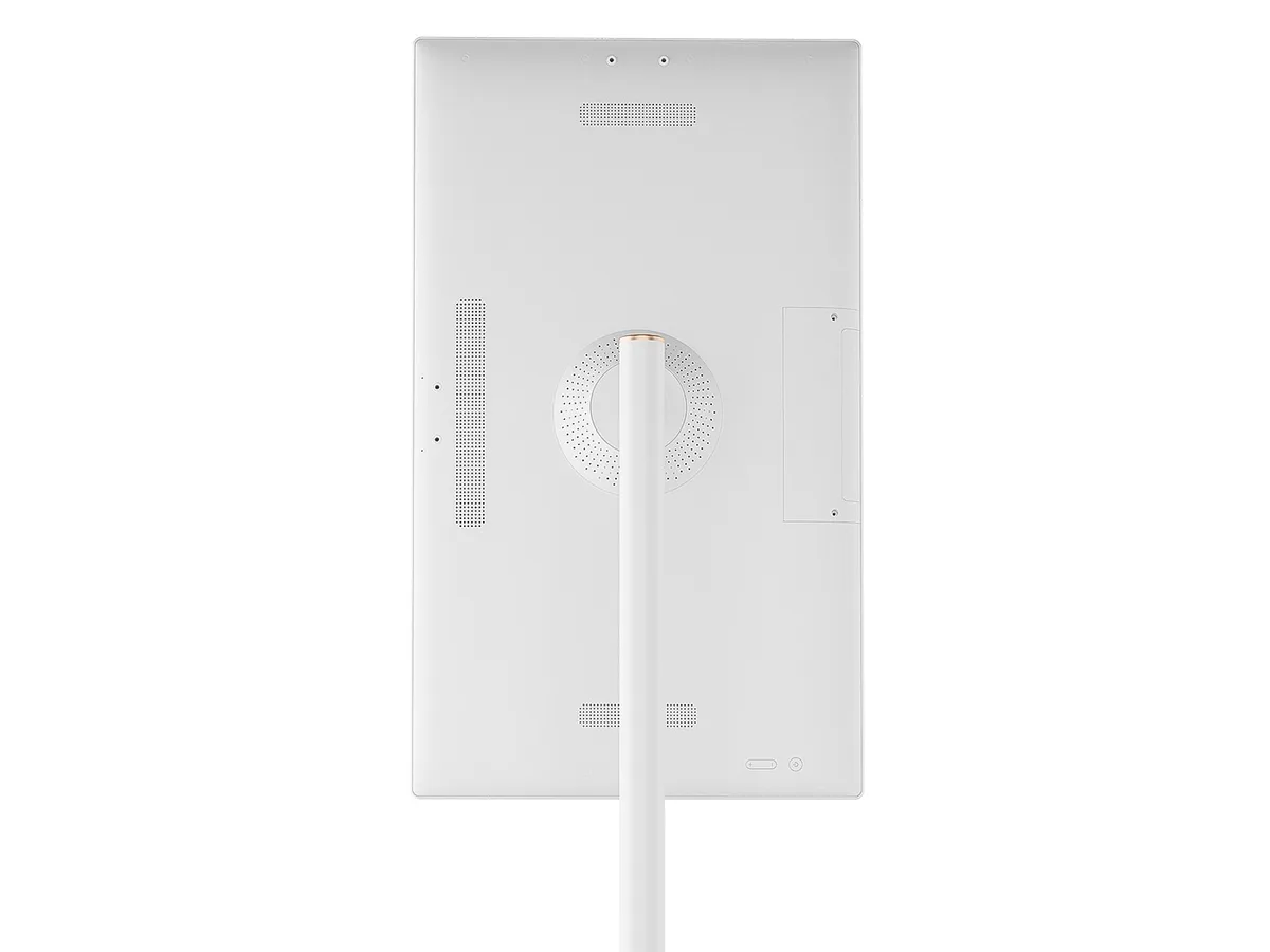 Rear of the 32-inch display head showing speaker grilles and connection panel